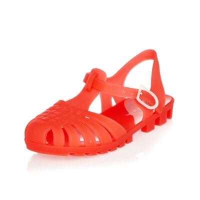 Mini boys red flat jelly sandals